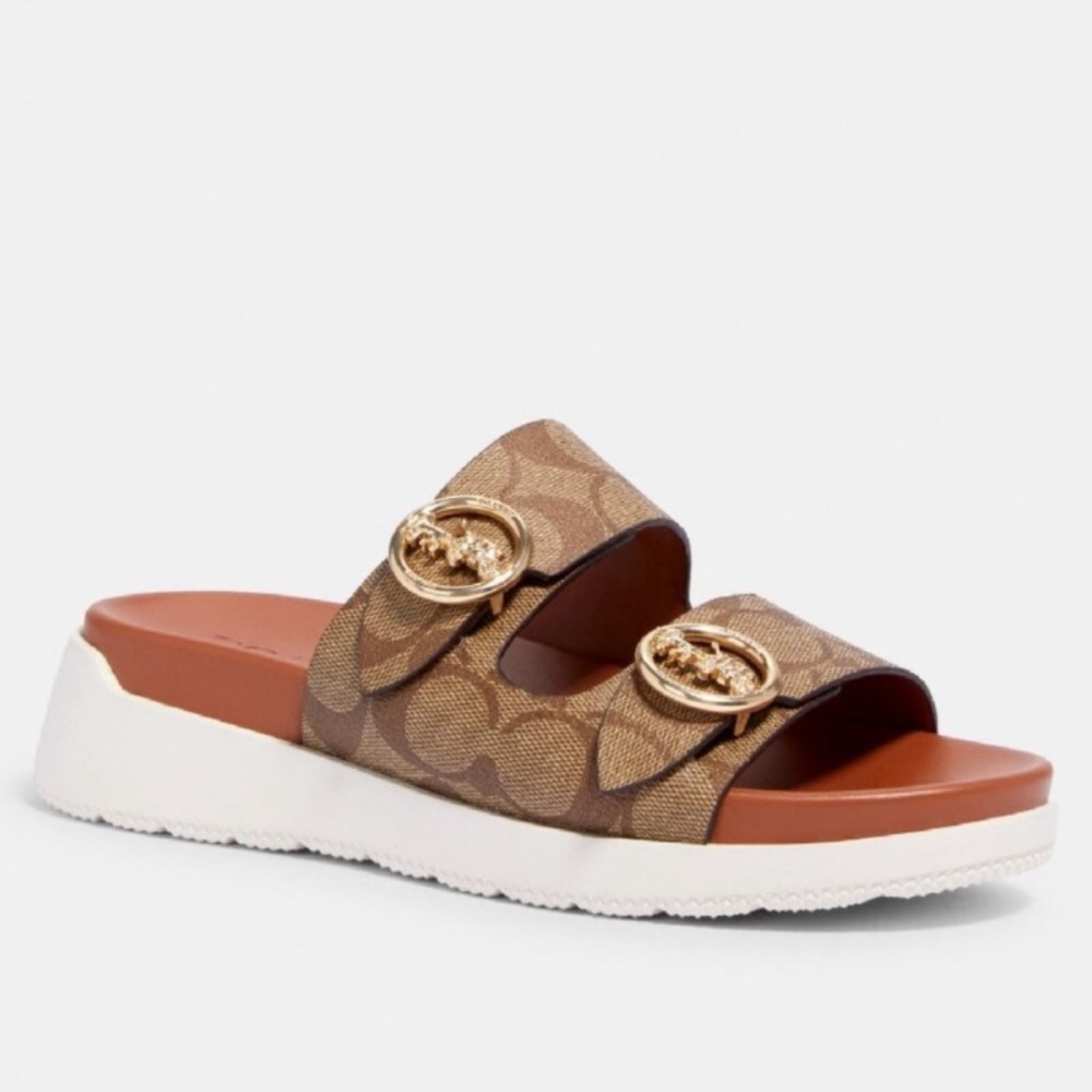 $89 *NEW* COACH Khaki/Saddle Gable Sandal